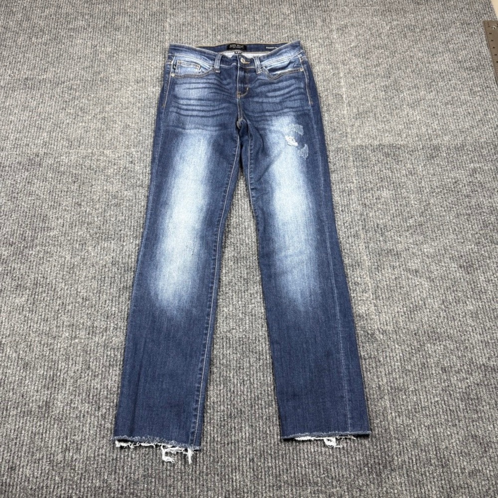 Judy Blue Straight Fit Dark Wash Raw Hem Distressed Jeans Size 5/27